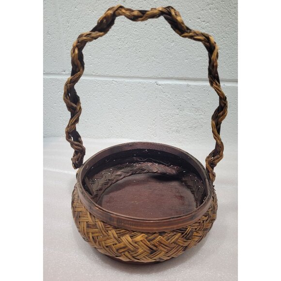 Vintage Japanese Ikebana Woven Basket 10.75" Wood Rare